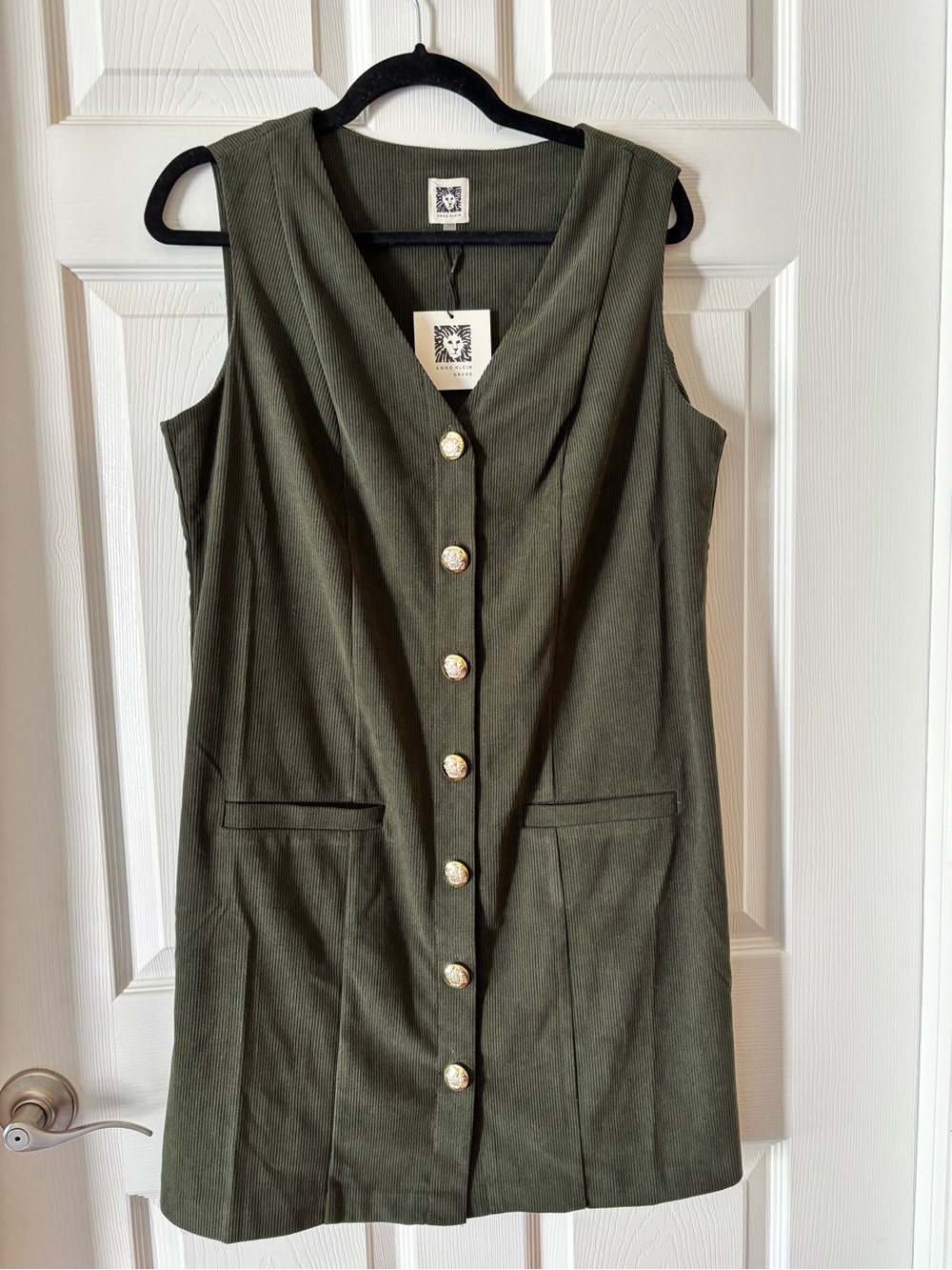 Anne Klein Sleeveless Button-Front Olive Green Dress